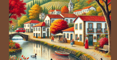 Aquí tienes una ilustración de Boticas en pleno otoño, mostrando su paisaje encantador y sus colores cálidos. Los detalles del río, los árboles y las casitas tradicionales capturan la esencia tranquila y acogedora del pueblo. ¡Espero que disfrutes de esta representación visual!